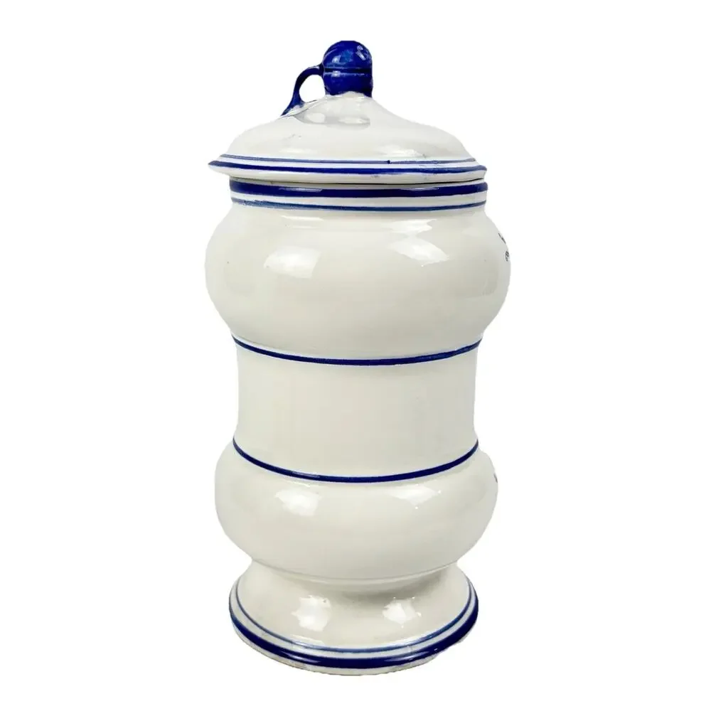 VTG Arnart Blue Onion Danube Ceramic Cookie Canister Jar w/Lid White Floral Blue